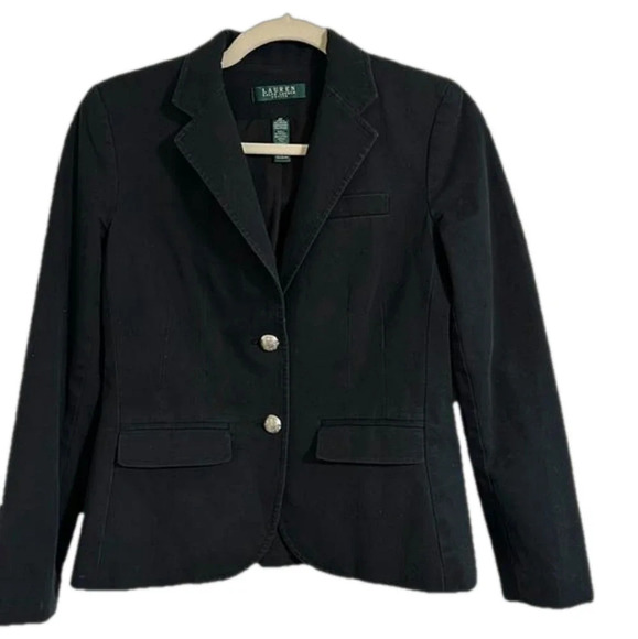 Lauren Ralph Lauren cotton petite blazer with silver buttons spring black dark - Picture 1 of 5